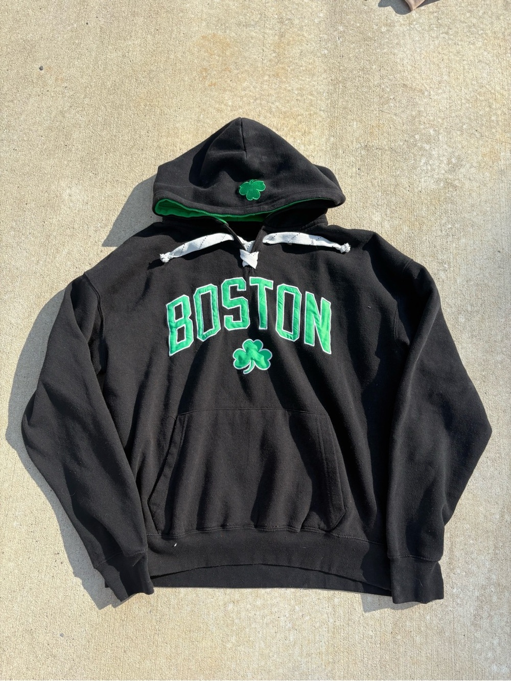 Boston Celtics Y2K Men's Black Hoodie with Green Lettering